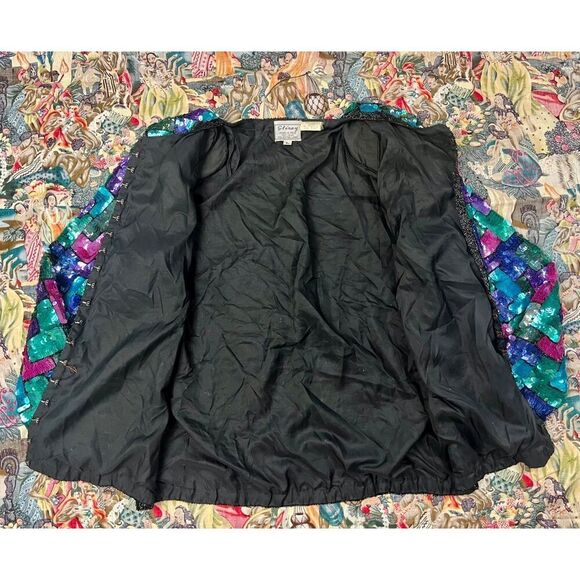 Vtg 80s Stenay Sequin Beaded Multi Colored Black Cardigan Sweater Jacket Sz M/L - Picture 8 of 8